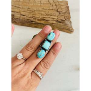 Jameson Garcia Royston <b>Adjustable</b> Stainless Steel Cluster <b>Ring</b> with Turquoise & Sterling Silver Gold Plated Bezel Setting Gift - Product Image 2