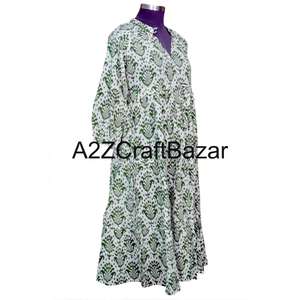 Women's 100% Cotton V-Neck Boho Himanshi <b>Dress</b> Digital Printed Floral Pattern Casual Daily Breathable Maxi Length Natural <b>Loose</b> - Product Image 5