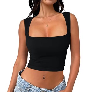 Crop tops en coton pour femmes en gros personnalisés, crop tops sexy ajustés d'été, crop tops décontractés sans manches, crop tops de yoga - Product Image 1