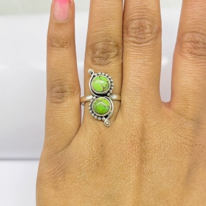 Anillo de Plata de Ley 925 verde turquesa para mujer, anillo de moda de diseñador hecho a mano con ajuste de bisel, regalo - Product Image 6