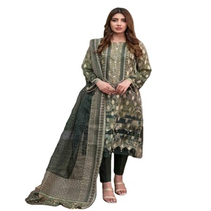 Camisa de algodón estampada de 3 piezas para mujer de alta calidad, trajes de pantalón Dupatta, estilo paquistaní bordado disponible sin costuras - Product Image 1