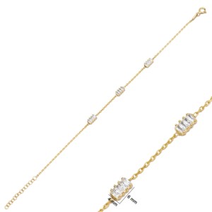 <b>Charm</b> Bracelet Rectangle Baguette CZ Stone Turkish Handmade Wholesale 925 Sterling Silver Jewelry - Product Image 3
