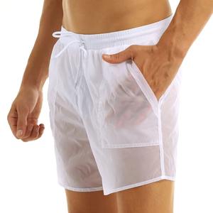 Pantalones cortos transparentes para hombres adultos Cintura elástica Cordón de color puro Pantalones cortos de playa rápidos Bañadores con calzoncillos de malla bulit-in - Product Image 4