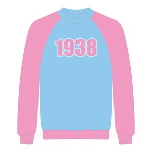 1938 Jack y Jill of America azul mangas raglán sudadera rosa chenilla bordado negro cívico organizaciones profesionales - Product Image 2