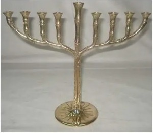 Menorah 7-Branch Brass Candle-Holders round Table <b>Top</b> Candelabra for Home Decoration Jewish Religions Hanukkah Tradition - Product Image 4