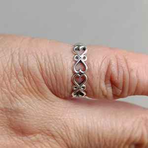 925 Sterling Silver Heart <b>Ring</b> Elegant <b>Dainty</b> Promise Band with Tiny Connected Hearts Handmade Fine Jewelry with GRS Certificate - Product Image 4