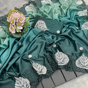 Sari de Seda Estampada Étnica de Diseño Indio, Última Moda Tradicional Exclusiva, Elegante para Fiestas, Bodas, Festivales, para Mujer - Product Image 1