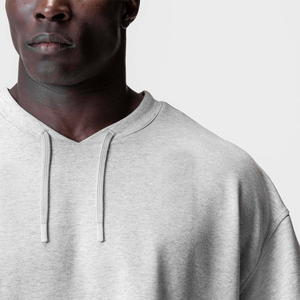 Sudadera con Capucha de Manga Corta Gris Claro Extra Grande para Hombre, Estilo Urbano Informal, Camiseta con Capucha Holgada, Top Urbano Informal, 100% Algodón Ecológico - Product Image 3