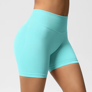 Short de fitness taille haute personnalisé pour femmes motif chaud côtelé Yoga sans couture entraînement Sport de plein air coupe ajustée taille élastique - Product Image 3