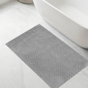 Tapis de bain et de douche Ricardo gris clair 70x120cm, beige, en jacquard abstrait teint en fil, production sur mesure, fabriqué en Turquie - Product Image 1