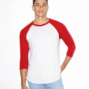 Ultrasoft 50% Katoenen 50% Polyester 200 Gsm Slim Fit Lichtgewicht Wit En Rood Honkbal Raglan 3/4 Mouw T-Shirt