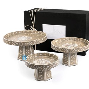 Best Selling 2024 Set of 3 Mother of Pearl Stands With Ramadan <b>Box</b> MOP Chocolate Display Tray Mubarak Decorative Tray - Product Image 4