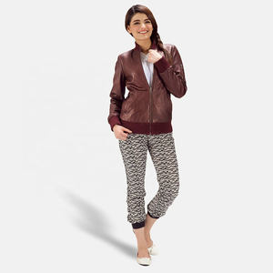 Chaqueta de cuero de bombardero de piel de oveja genuina de alta calidad para mujer, soporte estampado de algodón de tela satinada transpirable para invierno - Product Image 5