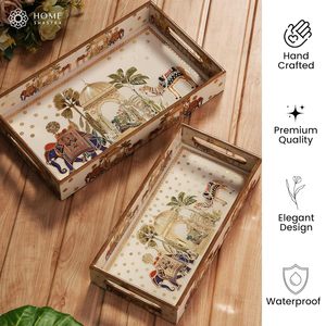 Ensemble de plateaux de service en résine MDF de qualité supérieure décoratifs polyvalents en bois (rectangulaires) Art déco majestueux éléphant Meena pour Diwali - Product Image 4