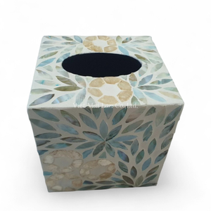 Boîte à mouchoirs en nacre faite à la main, écologique, incrustation naturelle de coquillages, accessoire de table décoratif - Product Image 2