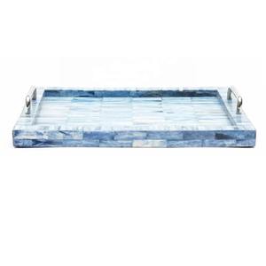 Modern Minimalist Blue Bone Inlay Tray Stylish Decorative Tray For Coffee Table Kitchen Dining And Elegant Home Decoration - Product Image 2