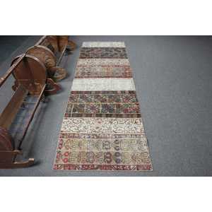 2.6x8.7 ft <b>Runner</b> Vintage Turkish Rug, <b>Red</b> Moroccan Wool Rug - Product Image 1