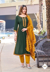 Rayon Coton Sous Lycra Lustre Dupatta avec Travail À La Mode Long Style Fantaisie Kurtis Collection - Product Image 3