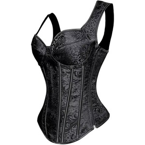 Corset haut pour femme en cuir avec doublure en brocart, taille cintrée, avec rivets, écologique, respirant, pour les grandes tailles - Product Image 2