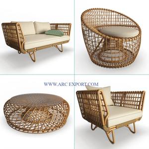 Ensemble de 3 tables d'appoint de différentes tailles en rotin et métal Mobilier de qualité supérieure Tables d'appoint décoratives de luxe au meilleur prix - Product Image 3