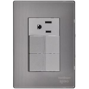แผ่นสวิตช์แบบโมดูลาร์, MXIXI-001, 1 ชิ้น, สวิตช์ x2/เต้ารับ, 125-250VAC, 10/15A, 50/60Hz, สีเงิน, สแตนเลส/พีซี - Product Image 1