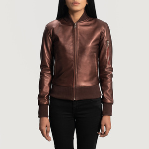 Reida Blouson bombardier en cuir bordeaux de haute qualité pour femme, tissu en coton respirant et à la mode de dernière conception pour la saison d'automne - Product Image 5