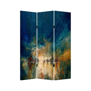 ภาพวาดสีน้ำมันเรือใบสีน้ำเงินกรมท่า ฉากกั้นผ้าใบสองด้านแบบพับได้ - Product Image 5