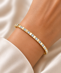 Round Cut DEF VVS Lab Grown Diamond Block link Bangle <b>Bracelet</b> 14K Solid Gold CVD HPHT Diamond Custom OEM Wholesale Fine Jewelry - Product Image 2