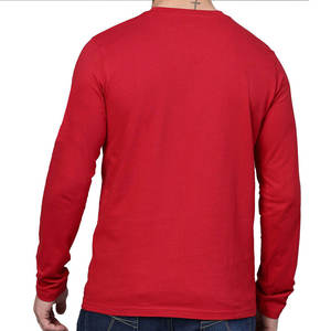 T-shirt rouge à manches longues pour homme, coupe classique, col rond, couleur unie, tricoté en polyester, anti-rétrécissement, 220g, style urbain, manches longues - Product Image 3