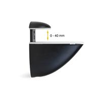 Ensemble de supports d'étagère en bois/verre peints en noir Emuca Pelicano modèle 4009014 avec matériaux en plastique et en zamac, Espagne