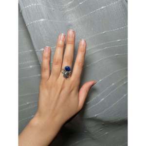 Navajo-Made Boho Style Lapis & Sterling <b>Silver</b> <b>Ring</b> Size 6.75 Platinum Rhodium Plating Gemstone <b>Statement</b> <b>Ring</b> for Everyday Wear - Product Image 5