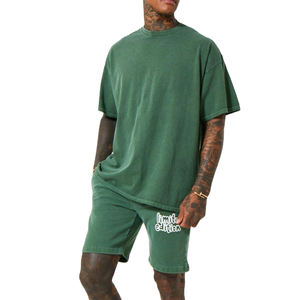 2024, venta al por mayor, chándal de 2 piezas informal Vintage lavado con ácido para hombre, traje de tela de rizo de verano, camiseta de manga corta, conjuntos de pantalones cortos - Product Image 2