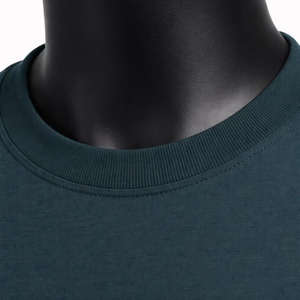 T-shirt décontracté vert foncé pour homme, col rond, manches courtes, 100 % coton, coupe oversize, couleur unie, respirant, tricoté 250g - Product Image 6