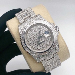 Baguette Vvs Moissanite นาฬิกากลไกอัตโนมัติทำจากเพชรทันสมัยหรูหราฮิปฮอปวิบวับจากอินเดีย - Product Image 2
