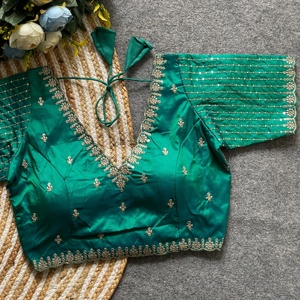 Blusa moderna con cuello en V con diseño tejido y hilo Zari Trabajo Bodas Logotipo bordado de moda/Patrón Decoración con lentejuelas - Product Image 1