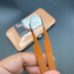 แหนบต่อขนตาสแตนเลสเคลือบผงสีน้ำตาลอ่อนสำหรับมืออาชีพด้ามจับปลายแหลมทนทาน - Product Image 3