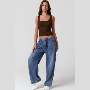 Ropa de Mujer Personalizada, Blusa Sexy sin Mangas con Cuello Cuadrado y Ribete de Encaje, Camiseta de Doble Capa Ajustada, Top Corto - Product Image 1