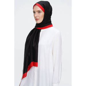 Black Polyester Rectangular Patterned <b>Scarf</b> with <b>Red</b> Border-Headpiece & Neckerchief - Product Image 3