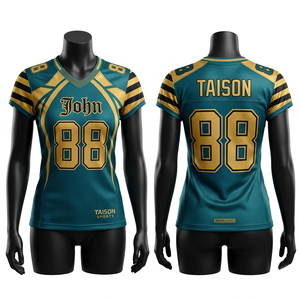 เสื้อเจอร์ซีย์อเมริกันฟุตบอลหญิง ผ้าโพลีเอสเตอร์ตาข่าย พรีเมียม 220 GSM สีแดง-เทา ดีไซน์แผงสี ระบายอากาศได้ดี พร้อมสกรีนโลโก้ตามสั่ง - Product Image 2
