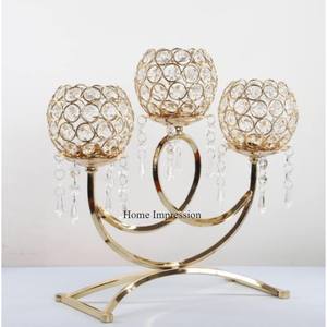 Nouvellement arrivée petite forme plaqué or cadre en métal et support pour bougeoirs en cristal clair et pots votifs fournitures de décoration pour la maison - Product Image 5