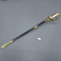 Épée Cérémonielle Navale Lion Doré T01BY en Gros avec Fourreau en Cuir Véritable Noir, Épée de Collection Souvenir Antique