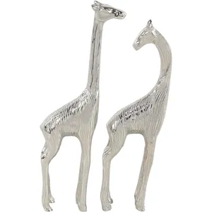 铝长颈鹿雕塑套装2家居装饰金属材料高长颈鹿镜子铝雕塑桌面装饰项目