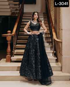 Indian Ethnic Wear Heavy Slub <b>Silk</b> Lehenga Choli with paper Mirror and <b>Thread</b> Work with Net Dupatta Set for Festival Function - Product Image 2