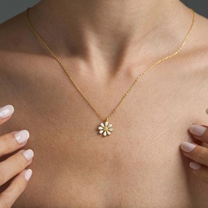 Collar con Colgante de Flor de Margarita Clásica con Piedra Preciosa de Nácar, Joyería de Plata de Ley 925 para Mujer, para Bodas y Fiestas - Product Image 5