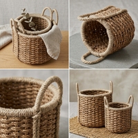Ensemble de paniers de rangement en jacinthe d'eau naturelle et jonc de mer, tressés épais avec poignée en arche, pot cylindrique, décoration artistique pure pour la maison