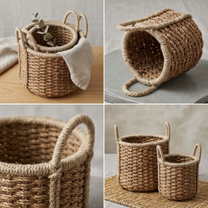 Juego de Cestas de Almacenamiento de Jacinto de Agua Natural y Pasto Marino, Macetas Cilíndricas con Asa Trenzada, Decoración Artística para el Hogar - Product Image 4