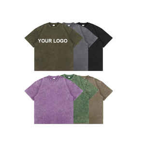 T-shirt pour homme vintage délavé à l'acide avec logo personnalisé, blanc, coupe régulière, coton, molleton français, vente en gros, streetwear, haute qualité, court - Product Image 2