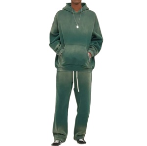 100% algodón 2 piezas Jogger Sweatsuit Streetwear Tech Fleece en relieve lavado ácido Stone Wash 3D impreso Sudadera con capucha chándal bolsillos - Product Image 3