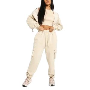 Oversize Tracksuit <b>Cropped</b> <b>Zip</b> <b>up</b> Cotton <b>Hoodie</b> and Cargo Pockets Flare Brown Jogger Pants 2 Piece Set Women Sweatsuit 2026 - Product Image 6