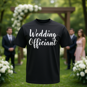 T-shirt per officiante nuziale, nera, a maniche corte, vestibilità unisex per adulti - Product Image 2